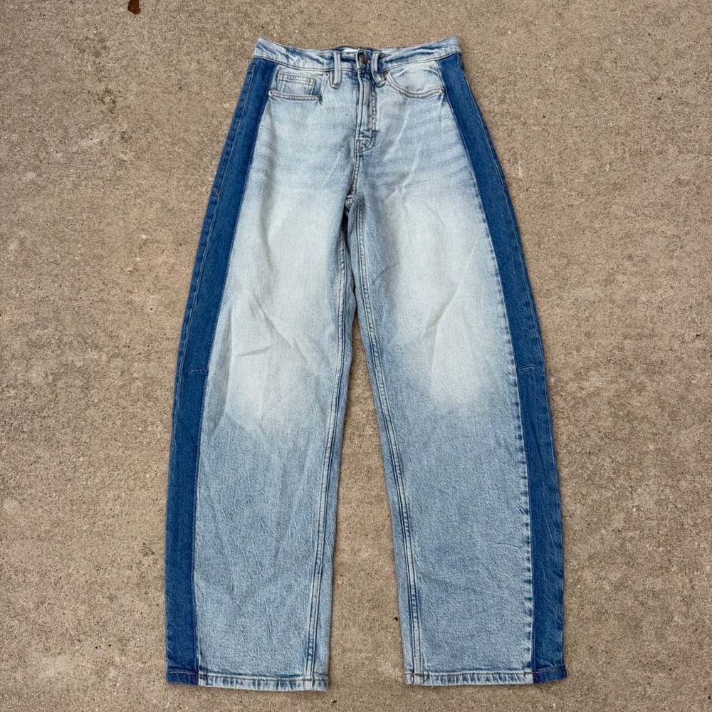 Good American Good Standard Barrel Women 00 Blue Two Tone High Rise Wide Tapered - Picture 1 of 13